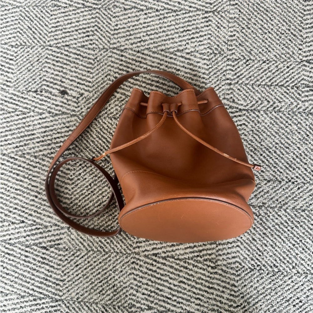 Jenni Kayne Leather Mini Drawstring Bucket Bag in Saddle - Picture 2 of 14